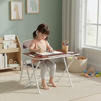 The Tickle Toe Kids Foldable Study Table and Chair Set | Brown | Folding Desk & Chair for Toddlers Age 2-5 | Compact Home Study Furniture | Durable MDF & Metal | Made in India