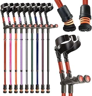 Shock Absorbing Comfy Grip Double Adjustable Crutches - Improves Safety, Improves Grip, Reduces Shocks & Jarring – Pair - Red