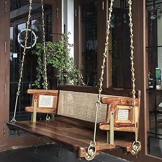 Reversible Wooden Swing Brass Chain (Cane Jhula) Onjle - OVI (40", Honey)