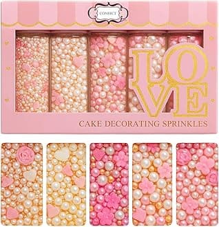 Pink Mini Roses I Silver Hearts & Vermcelli and White Pearls | Anniversary Sprinkles | Sprinkles for Baking & Cake Decorative | Edible sprinkles - Vegan, Gluten-Free, Nut-Free, Soy-Free