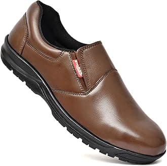 Ninja Genuine Leather Safety Shoes Men's| Steel Toe with Slip-Resistant Outsole| Lightweight & Durable| Waterproof Construction and Industrial Work, (SIZE-06, Brown Color)