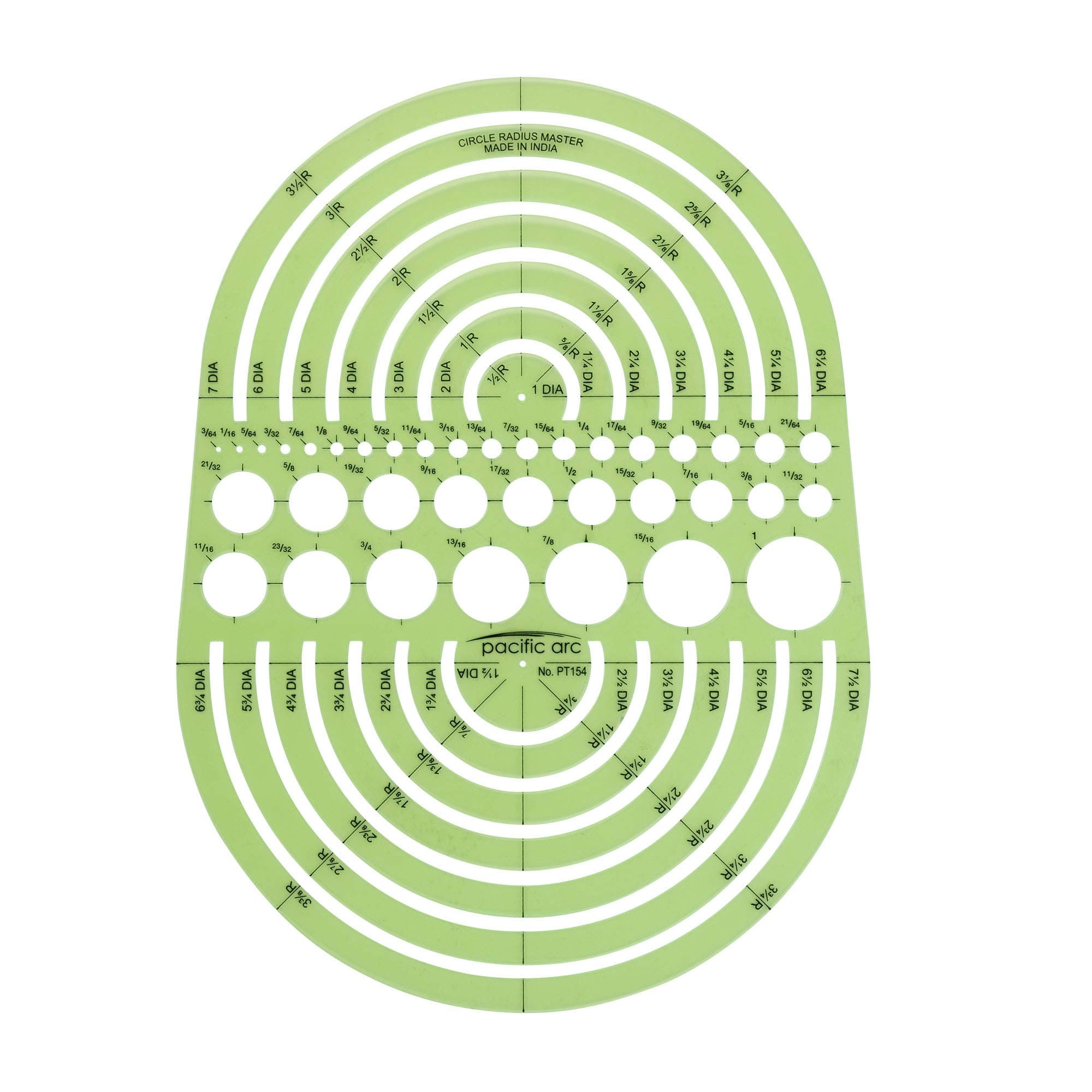 Pacific Arc Circles Radius Master Template Guide, from 1/2 Inch to 3 3/4 Inch Radius and 36 Perfect Circles from 3/64 to 1 Inches