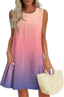 Summer Dresses for Women 2025,Prime+Sales+Day+Deals+Today+2025 Sleeveless Tank Dress A-Line Sundresses Boho Hawaiian Mini Dress Casual Tie-dye Ruffle Beach Vacation Clothes Saffron L
