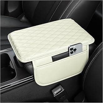 Upgraded Car Center Console Cover,Microfiber Leather Car Armrest Cover Cushion with 2 Storage Bags,Universal Armrest Storage Box Interior Accessories for Most Vehicles (Cream)