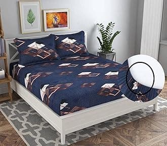 BSB HOME® Premium Collections Elastic Fitted Bedsheets with 2 Pillow Covers Double Bed with All Around Elastic 180 TC Supersoft, Wrinklefree & Longlasting Size - 78x72+10 inches Black White & Red