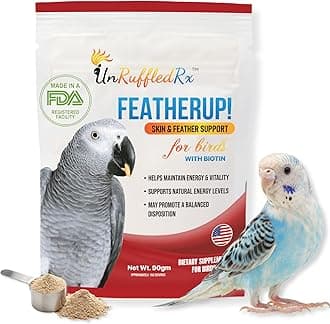 UnRuffledRx FeatherUp! Bird Molting Support & Feather Growth Supplement - for Plucking, Regrowth & Molt - Multivitamin & Amino Acids for All Birds - 90g (240 Servings)