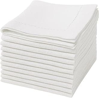 Ramanta Home Hemstitched Dinner Napkins Set of 12 -White, 18x18 Inch- Premium Textured Cotton Soft Cloth Napkins- Use Reusable Slub Fabric Table Napkins for Everyday Dining, Weddings, Spring & Easter