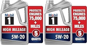 Mobil 1 Motor Oil 5W-20, 5 Quart | Full Synthetic | High Mileage | Pack of 2