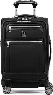 Platinum Elite Softside Expandable Carry on Luggage, 8 Wheel Spinner Suitcase, USB Port, Laptop and Tablet Sleeves, Men and Women, Shadow Black, Carry On 20-Inch