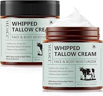Whipped Beef Tallow for Skin - 100% Grass Fed Pure Beef Tallow with Honey, Natural Moisturizing Cream for Face and Body, Deep Hydration Softens Dry Skin, Nourishing Tallow Cream 4.2 Oz (2 Packs )