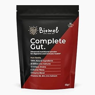 Biomel Complete Gut - Pure Vanilla - Advanced Gut Health - 450g/30 Servings - Vegan Friendly - Gluten Free - Delicious & Effective