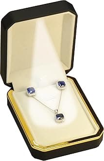 LED Black Necklace Pendant Box for Engagement, Wedding…Luxury Octagonal Design with Gold Trim LED Necklace Earrings Sets Jewelry Gift Holder Box with Light for Men for Women