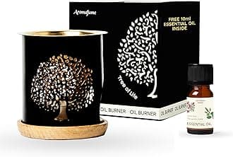 Tree of Life Brass Oil Diffuser for Home by Aromafume | Oil Burner with Candle | Use for Essential Oils, Diffuser Oil | Aromatherapy Aroma Burner with 10ml Essential Oil