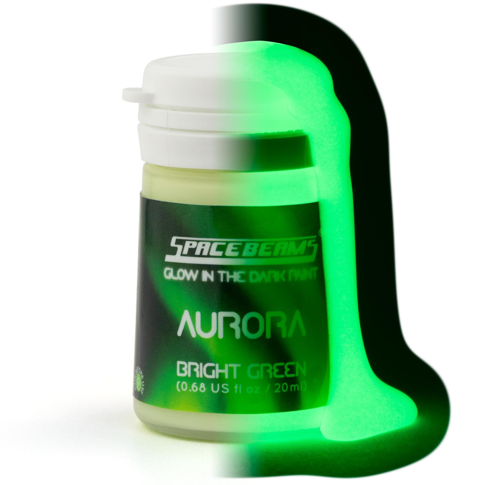 SpaceBeams Aurora Glow in the Dark Paint (0.68 Fl Oz) Bright Green Glow, Non-Toxic, Water Based