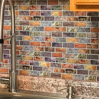 Art3d 10-Piece Peel & Stick Kitchen/Bathroom Backsplash Tiles, 12" X 12" Colorful Marble Tile Design