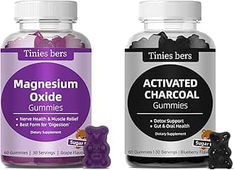 Activated Charcoal Gummies 400mg, Magnesium Oxide Gummies 500mg Sugar Free for Adults & Kids, Quicker to Cleanse, Detox, Gas Relief, Gut & Oral Health, Best Mg Form for ‘Digestion’