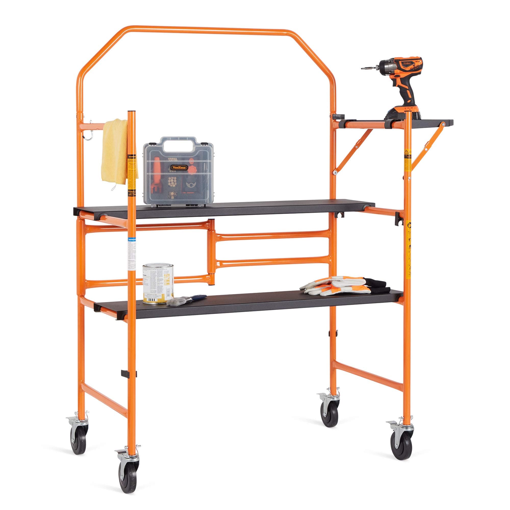 VonHaus Mobile Work Platform - Portable Scaffold Platform with Wheels for Easy Transportation and Storage - Lightweight Scaffolding Tower Working Base with Massive 225kg Capacity