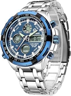 Luxury Stainless Steel Analog Digital Watches for Men Male Outdoor Sport Waterproof Big Heavy Wristwatch