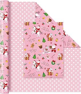 WERNNSAI Santa Christmas Wrapping Paper Jumbo Roll - 1 Roll 17” x 33 ft Kids Pink Christmas Wrapping Paper Birthday Party Gift Unicorn Funny Christmas Wrap Decoration Polka Dot Reversible