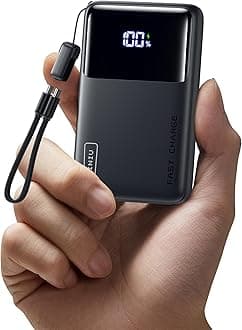 INIU Small Portable Charger, 45W PD Fast Charging 10000mAh Power Bank, Battery Pack with Attached USB C Cable, Travel Essentials Powerbank for iPhone 17 16 15 14 Pro Air, Xiaomi, Samsung S25 S24 etc