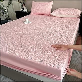 Waterproof Quilted Mattress Protector Breathable Bed Linen Mattress Cover No Pillowcase for Bedroom(Pink,120x200x30cm)