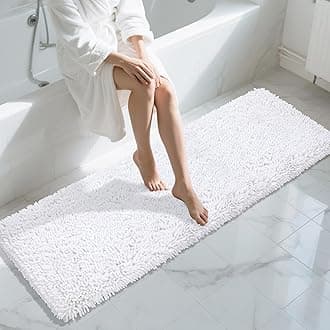 Yimobra Long Bathroom Rugs Runner 70x24 Inch, Extra Thick Soft Absorbent Chenille Bath Mat, Non Slip Machine Washable, Quick Dry Bath Rugs for Bathroom Floor, Tub and Shower, White