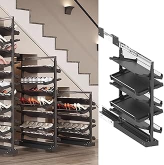 Pull-Out Shoe Rack Organizer for Closet Shoe Cabinet,Adjustable Height Retractable Metal Stackable Shoe Rack, Vertical Shelf Organizer for Small Bedroom Closet, Space Saving Storage, Black(45cm,5 Tier