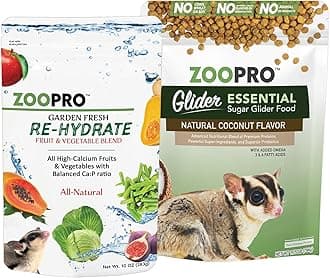 Exotic Nutrition Sugar Glider Essential Food Starter Package - Includes Glider Essential Chicken Based High Protein Kibble & Healthy Garden Fresh Re-Hydrate Dried Vegetable Mix