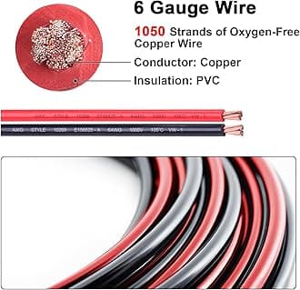 Geosiry 6 Gauge Copper Wire, 50FT Red and Black Stranded Oxygen-Free Copper Wire, Flexible 6AWG Wire for Automotive Boat Marine Solar Panel LED Lights (6AWG, 50FT)