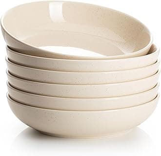 Sweese 22oz Porcelain Salad Serving Bowls Set, Microwave Dishwasher Safe, 7.6 Inch, Beige, 6-Pack