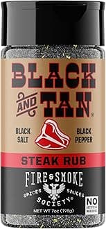 Fire & Smoke Society Black & Tan Steak Seasoning | BBQ Rubs, Steak Rub for Smoking and Grilling Meat | Steaks, Brisket, Burgers Dry BBQ Rubs and Spices | Medium 7 oz