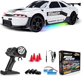 Remote Control Car RC Drift Car 2.4GHz 1:24 4WD 15KM/H High Speed Racing Sport Car with LED Lights Drifting Tire Racing Sport Toy for Adults Boys Girls Kids Gift 2Pcs Rechargeable Batteries
