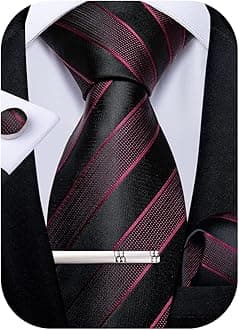 DiBanGu Mens Striped Tie Silk Woven Necktie and Pocket Square Cufflinks Tie Clip Set Wedding Business Formal Gift Tie for Men