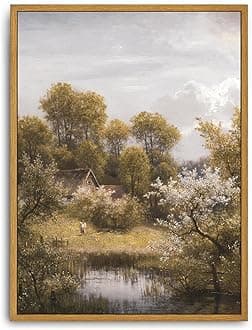 Roslynity Framed Canvas Wall Art Vintage Print Oil Paintings Summer Landscape Victorian Nature Country Retro Aesthetic Antique Artwork for Home Living Room Bathroom Bedroom Wall Decor (12"x16")