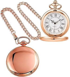 Smooth Pocket Watch Alloy Steel Quartz Roman/Arabic Numerals with 37cm Chain for Father's Day Xmas Best Gifts