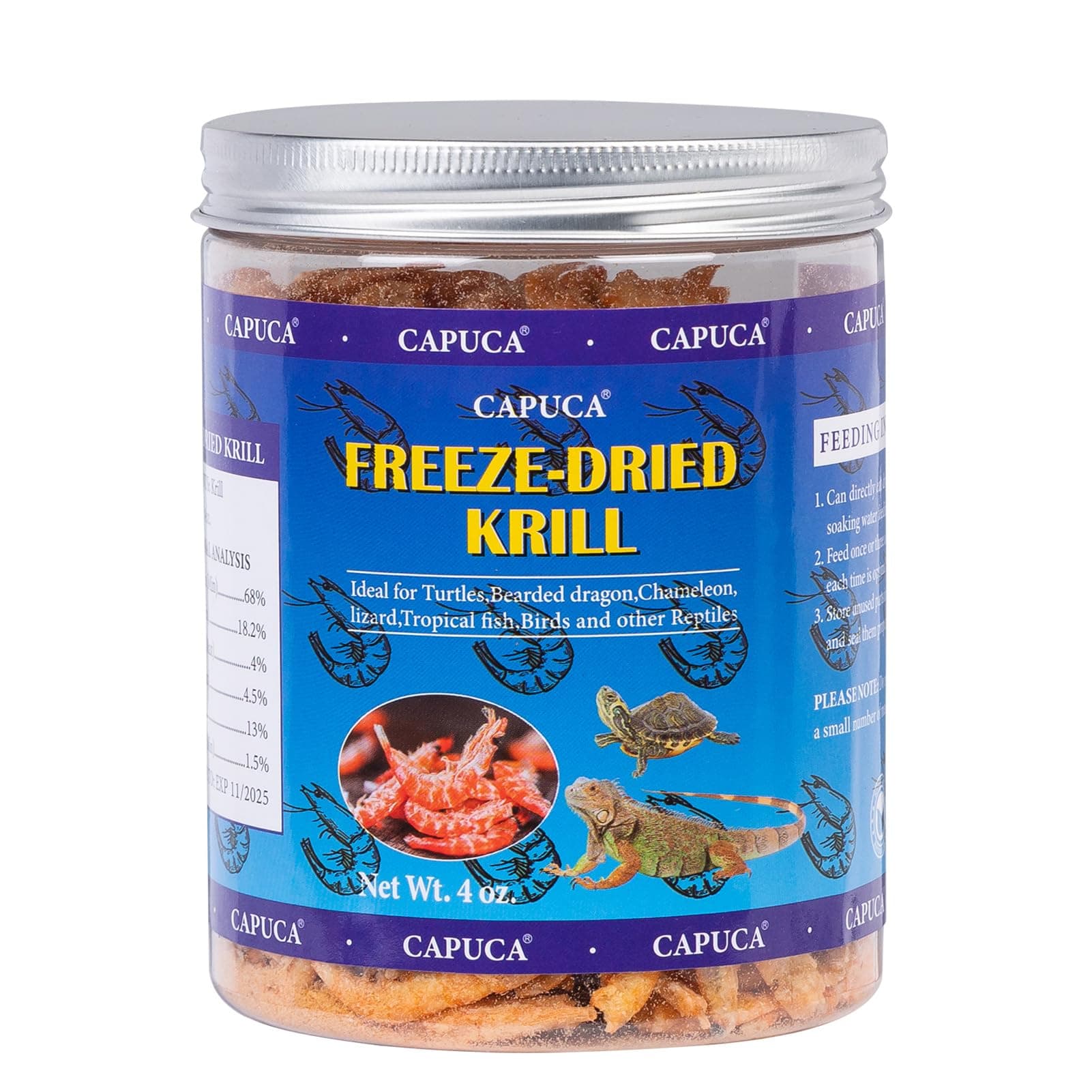 Freeze-Dried Krill Jumbo Shrimp - High Protein Natural Reptile Food for Turtles, Bearded Dragons, Tropical Fish & Amphibians(4oz)