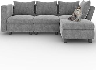 Flamaker Sofa with Storage, Corner Sofa with Upholstered Furniture, Modular Sofa with Angle-Adjustable Armrests and Backrests (4 Seats, Light Grey)