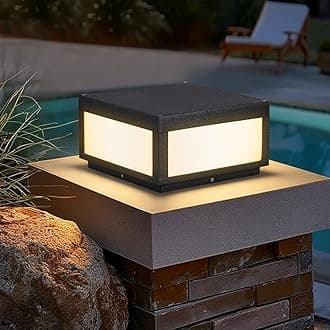 Outdoor Modern Post Light,11.8" Hard Wired Column Caps Lamp Grey Square Post Pillar Lights Waterproof 3000K Luxury LED Lighting with E26 Bulb for Patio Garden Decoration