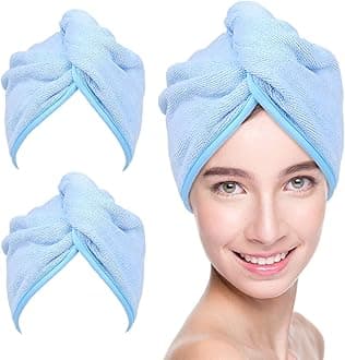 YoulerTex Microfiber Hair Towel Hairs Wrap: 2 Pack 10X26 Hair Dryer Towels for Women Absorbent Turban Twist Drying Shower Cap Curly Hairs Products for Hair's Care Accessories (Sky Blue)