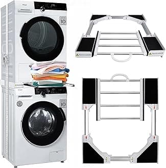 Universal Stacking Kit for Washer and Dryer, Adjustable Washer Dryer Stack Stands Fit for 55-73 cm Washing Machine and Tumble Dryers, Washing Machine Stacking Kit with Shelf Washer Dryer Stacking Kit