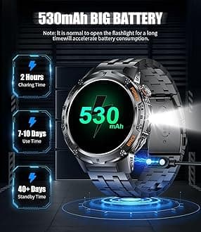 LIGE Military Smart Watches for Men with LED Flashlight(Answer/Make Calls),530mAh Large Battery,1.43’’ AMOLED,5ATM Waterproof Smartwatch for Android iOS,130+Sport Modes Heart Rate/Sleep Monitor Black