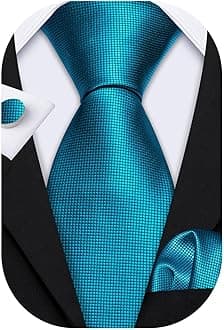 Barry.Wang Plain Men Ties for Wedding Business Handkerchief Cufflinks Necktie Set Solid Colors, Teal, One size