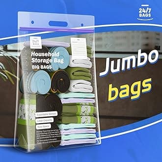 XXX-Large 20 Gallon, Reusable Jumbo Ziplock Bag, 9 Bags, Stand & Fill, Heavy Duty Carry Handle with Zero BPA