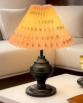 Homesake® Bedside Black Metal Table Lamp with Fabric Shade,Incandescent,E27 Holder,Urn,Desk Lamp,Night Lamp,Office,Nightstand,Table Lamp for Living Room,Study Room,Kids Room,Pleated(Floral Petal)