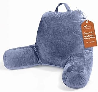 Sasttie Reading Pillow, Velvet Back Pillow for Bed Sitting Up, Adult Back-Rest Support Cushion with Arms for Sit Up on Couch, Sofa, and Floor, Dorm Essentials, Reading Accessories, Grey Purple