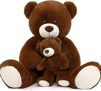 MorisMos Mom and Baby Giant Teddy Bear, 39inch Large Teddy Bears Stuffed Animal Plush for Baby Shower, Dark Brown