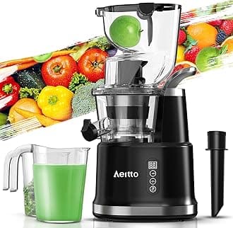 Aeitto Cold Press Juicer, Juicer Machines with Large Feed Chute, Large Capacity, Slow Masticating Juicer for Fruits and Vegetables, Self Feeding for Juice Extractor,BPA-Free, Black