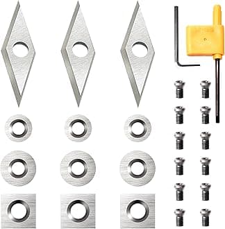 27pcs Carbide Lathe Tools,Tungsten Cutters Inserts Set for Wood Lathe Turning Tools, Include 11 mm Square with Radius, 12 mm and 8.9 mm Round, 30 x 10 mm Diamond, Screwdriver,Screws
