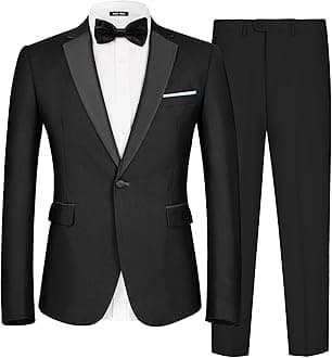Men's 2 Piece Suit One Button Slim Fit Formal Wedding Prom Tuxedo Suits Blazer Pants with Bow Tie Set