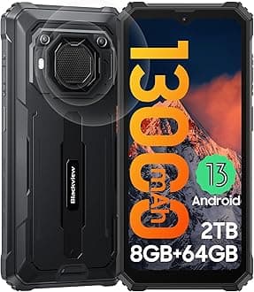 Blackview Rugged Smartphone Unlocked, 2023 BV6200 Rugged Phones, 13000mAh Battery 18W Fast Charge, Android 13, 8GB+64GB/2TB Expand, Waterproof Mobile Phones, Three Card Slots, 6.56" Display, T-Mobile